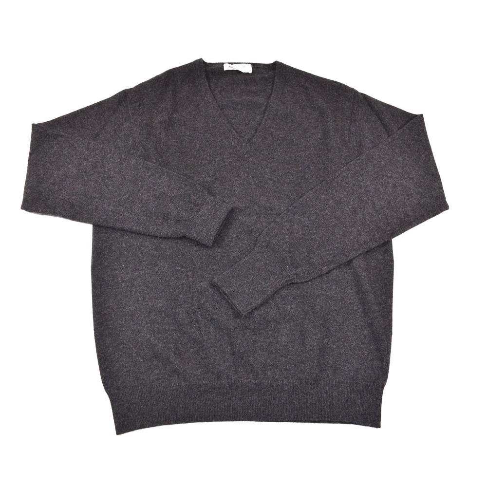 Vtg Peter Scott Dark Gray Cashmere Sweater Men L V-Neck Scotland 60s 70s